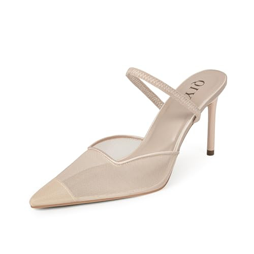 Amazon.com | QIY Strappy Heels for Women Two Tone Heeled Mules Nude and Black Heels for Women Cap... | Amazon (US)