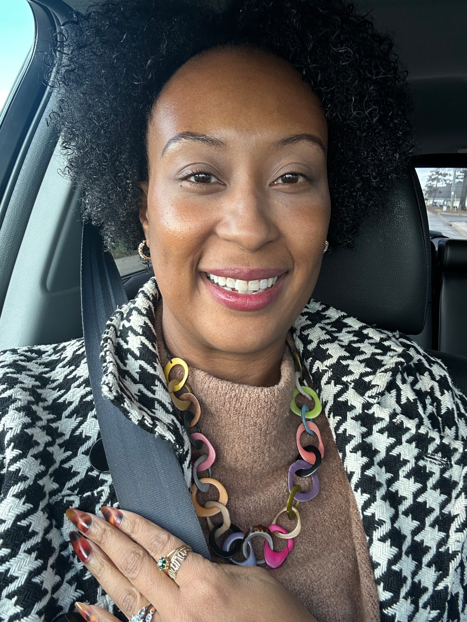 Houndstooth coat | necklace | lip stain | eyebrows 

#LTKmomlife #LTKHoliday #LTKOver40