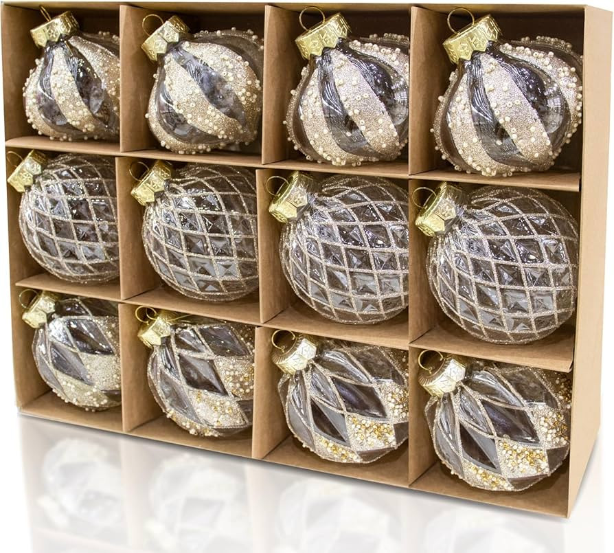 12 PCS Clear and Champagne Christmas Ball Ornaments, 80mm/3.15 Inches Rustic Farmhouse Christmas ... | Amazon (US)