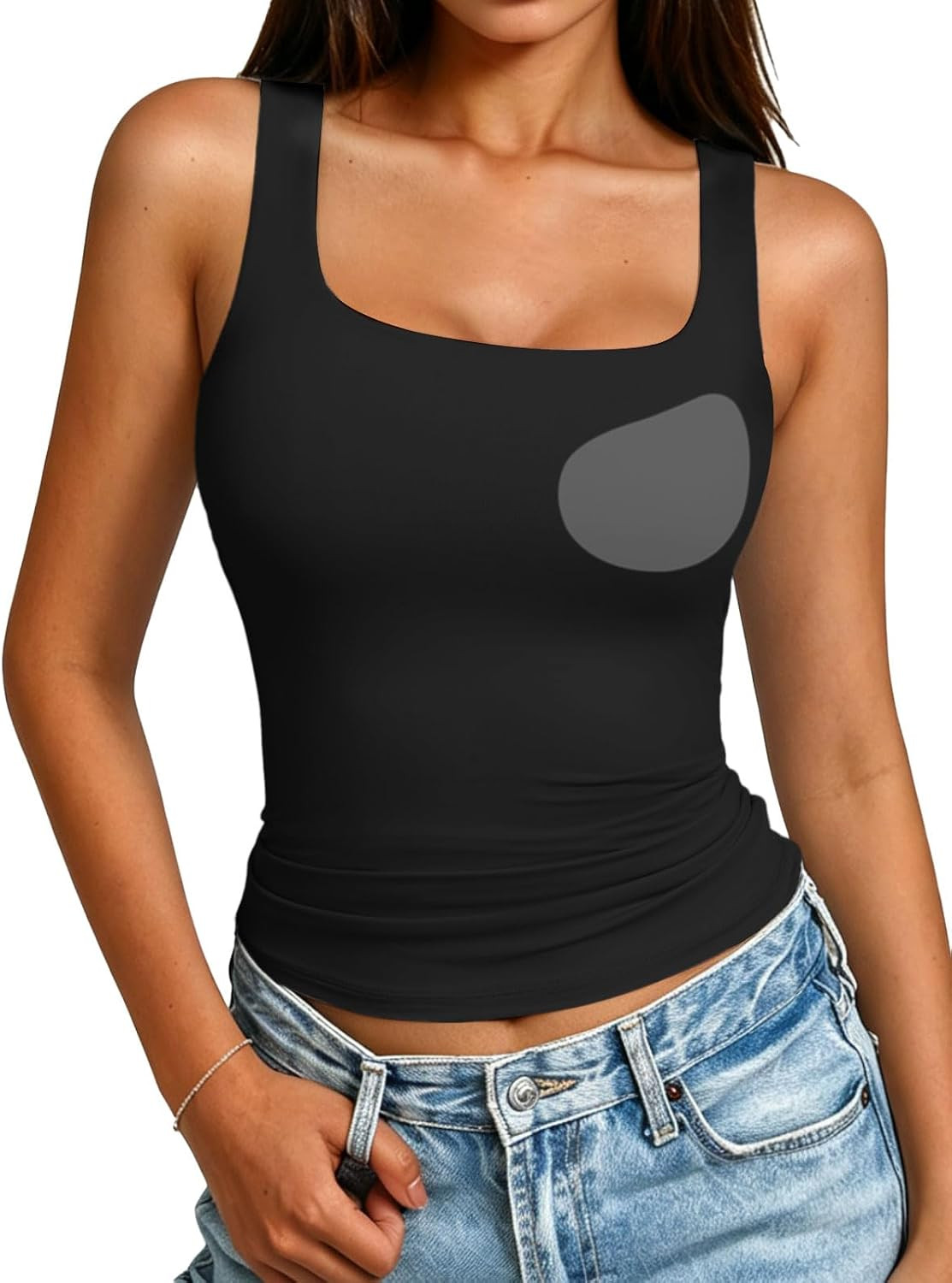 Womens Padded Double Lined Tank Tops Scoop Neck Built in Bra Tops Seamless Slim Fit Basic Tee Tops XS-XXL | Amazon (US)