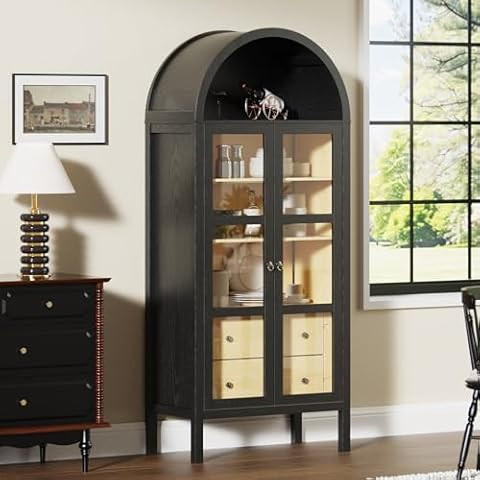 ROOMTEC Modern Farmhouse Arched Cabinet with Glass Doors,72" Tall Auto Sensor Light Arch Storage ... | Amazon (US)