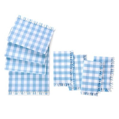 Knotted Gingham Table Runner and Napkin Set of 4  - Blue - 13" x 70" & 17"x17" - Elrene Home Fashions | Target