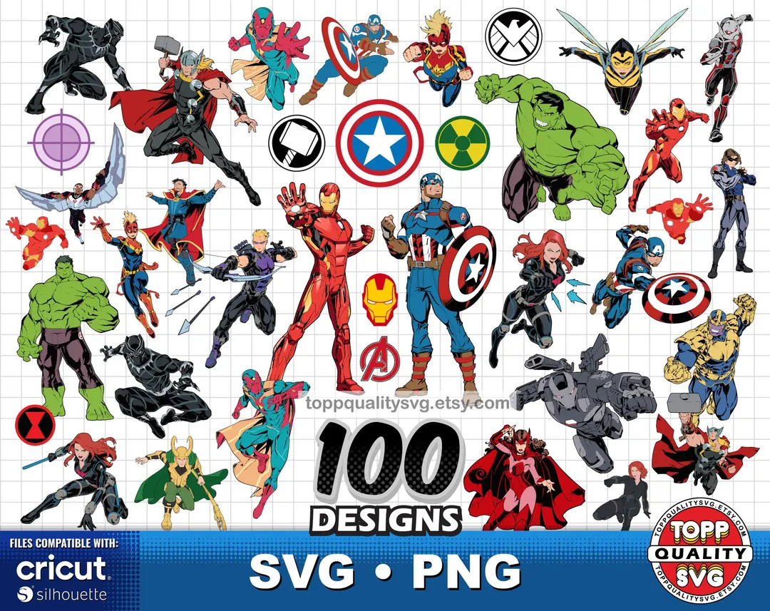 Avengers 100 Cliparts Bundle, Craft Supply, Avengers Svg Cut Files for Cricut / Silhouette, Super... | Etsy (US)