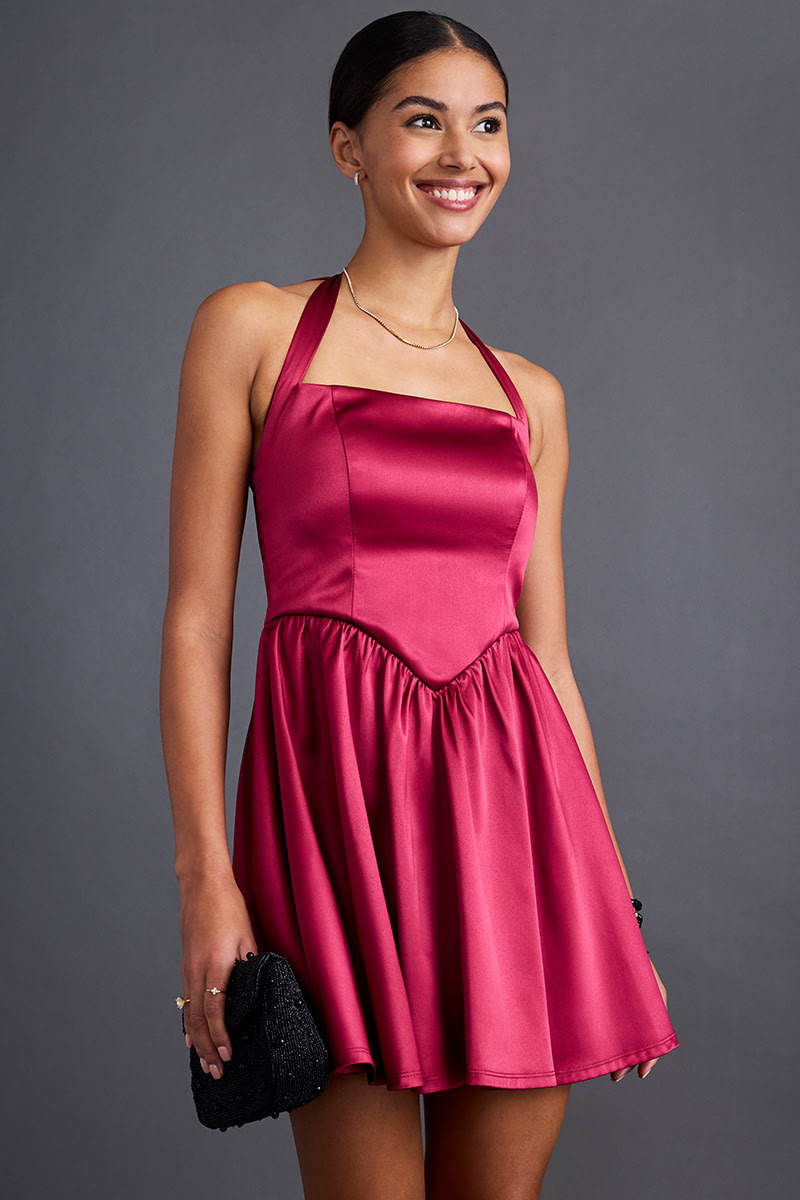 Morgan Satin Halter Mini Dress | Francesca's