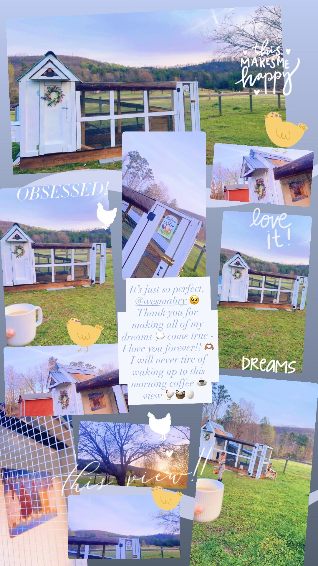 It’s just so perfect, @wesmabry 🥹 Thank you for making all of my dreams 💭 come true - I love you forever!! 🫶🏽 I will never tire of waking up to this morning coffee ☕️ view 🐓🧺🥚