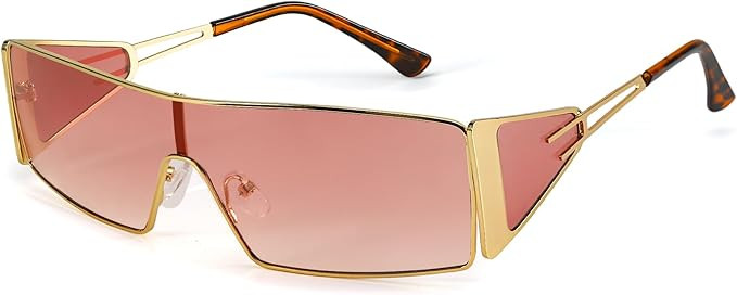 FancyPink Y2K Sunglasses for Women- Retro Rectangular Wrap Around Eyewear-2000S Non-polarized Met... | Amazon (US)