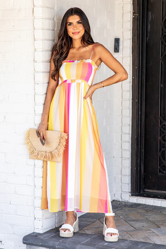 Cancun Crushing Pink and Yellow Smocked Maxi Dress | Pink Lily
