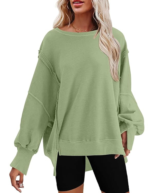 SHEWIN Womens Oversized Reverse Seam Sweatshirt Casual Long Sleeve Pullover Tops Lightweight Loos... | Amazon (US)