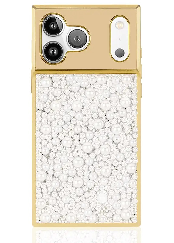 Elite Collection - SQUARE\u00ae Gold Metallic Embellished Faux Pearl iPhone Case (Not MagSafe Com... | FLAUNT