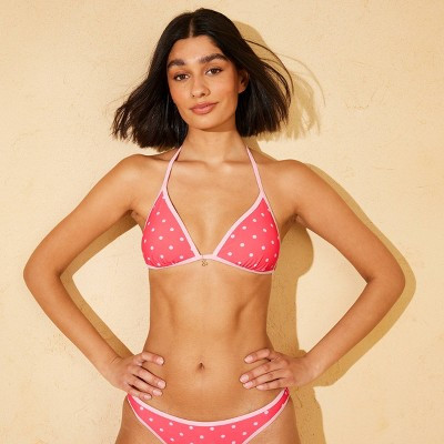Demetra Dias with Wild Fable Women's Contrast Binding Cherry Charm Medium Coverage Reversible Polka Dot Print Bikini Top - Red/Pink S | Target
