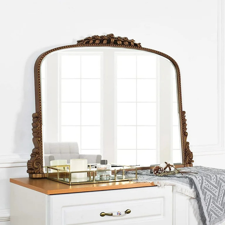 Shyfoy Large Arch Wall Mirror Ornate Mirror for Living Room Decor Anqitue Gold Decorative Mirrors... | Walmart (US)