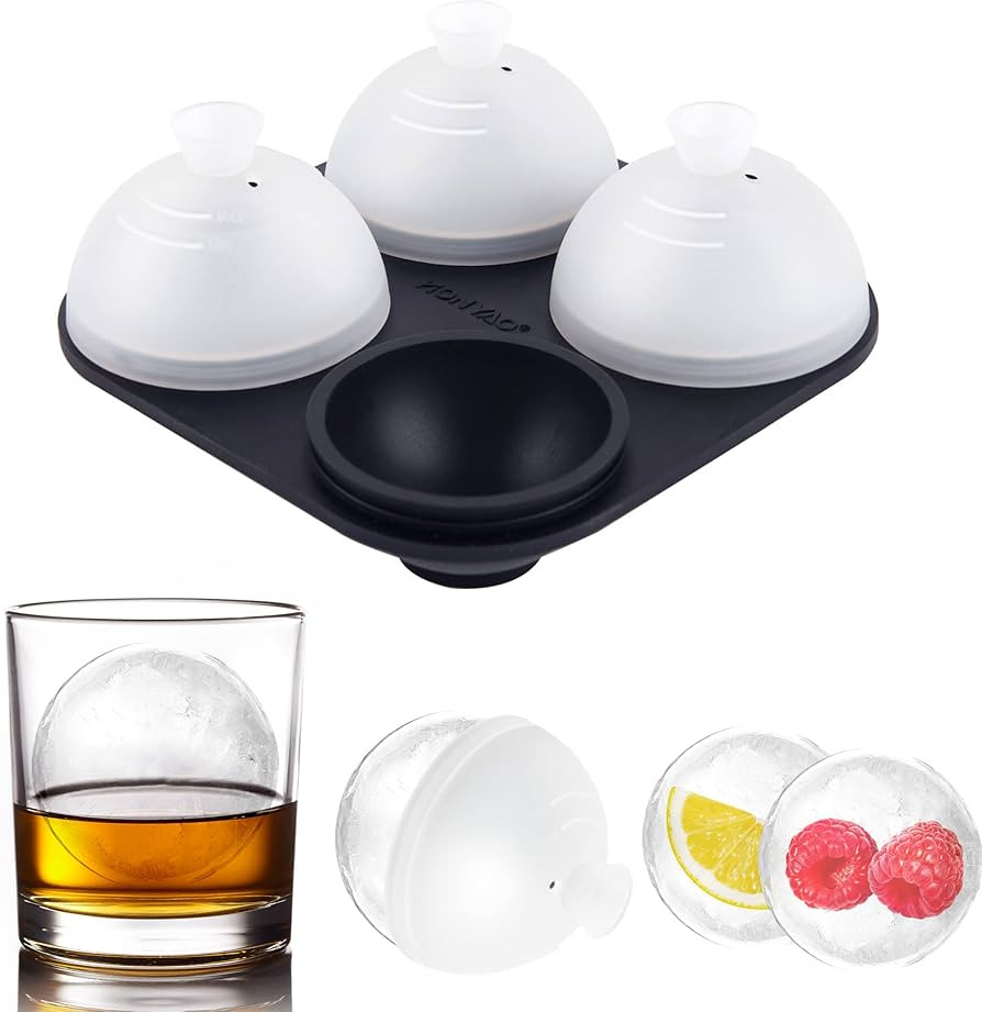 Whiskey Ice Ball Mold, HONYAO Ice Ball Maker Mold 100% Silicone Round Balls Ice Cube Tray with Cl... | Amazon (US)