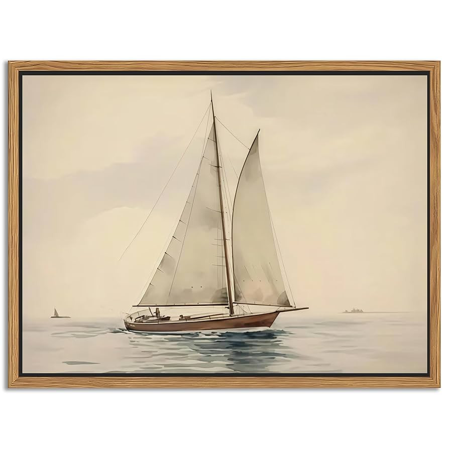 Floating Framed Canvas Wall Art, Vintage Sailboat Ocean Picture Wall Decor, White Sailboat Seasca... | Amazon (US)