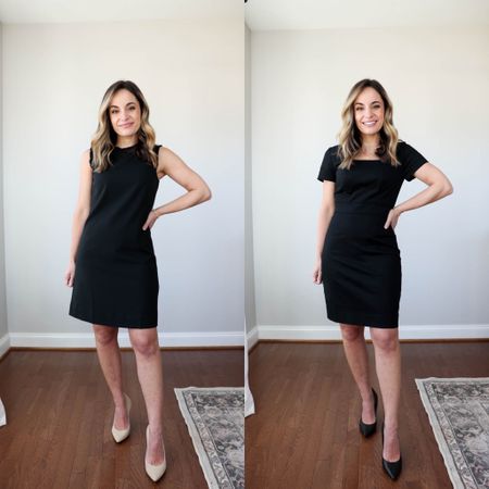 J.crew factory Sleevless black dress: petite 00 
J.crew factory black dress: petite 00 

My measurements for reference: 4’10” 105lbs bust, waist, hips 32”, 24”, 35” size 5 shoe 

#LTKSeasonal