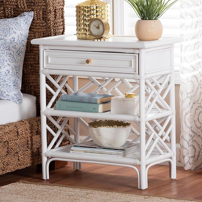 bali & pari Tiaret Natural Rattan Nightstand with Drawer and Shelves – Chippendale-Style Bedsid... | Amazon (US)