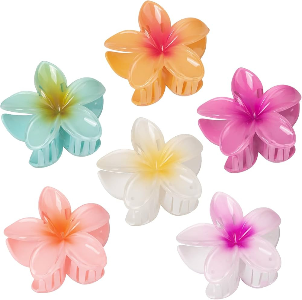 6 Pcs Flower Hair Claw Clips - Hawaiian Hair Clips for Women, Cute Summer Beach Hair Accessories | Amazon (US)