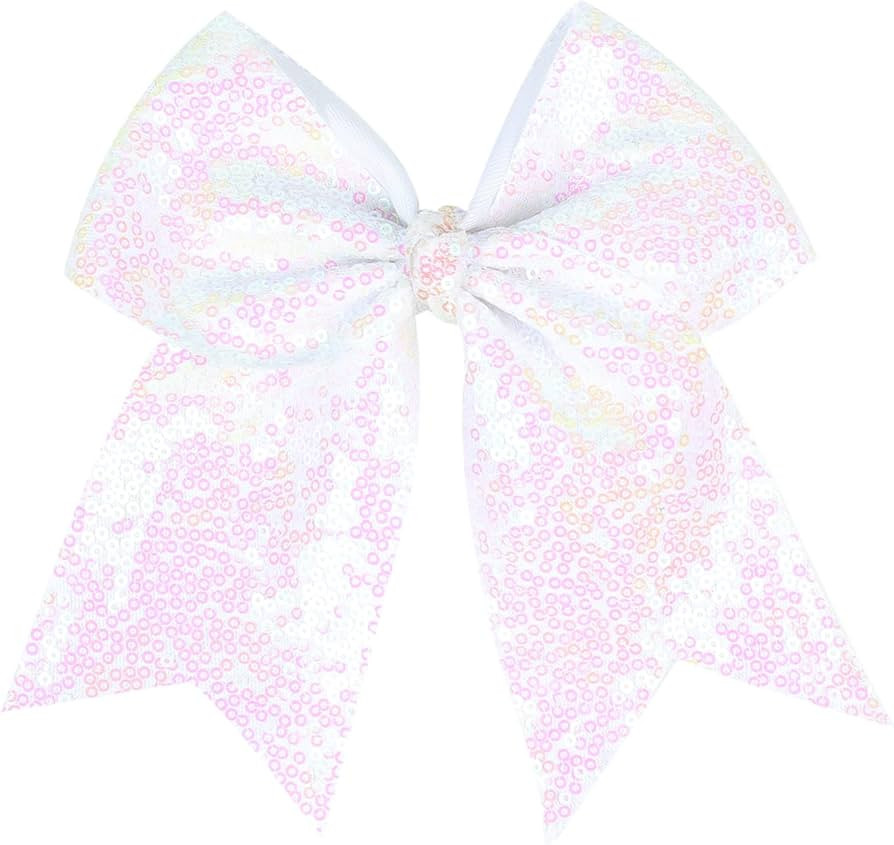 Jumbo Glitter Cheer Bow Clip - 7 Inch Large Cheerleading Sequin Hair Bow with Tails for Girls Tee... | Amazon (US)