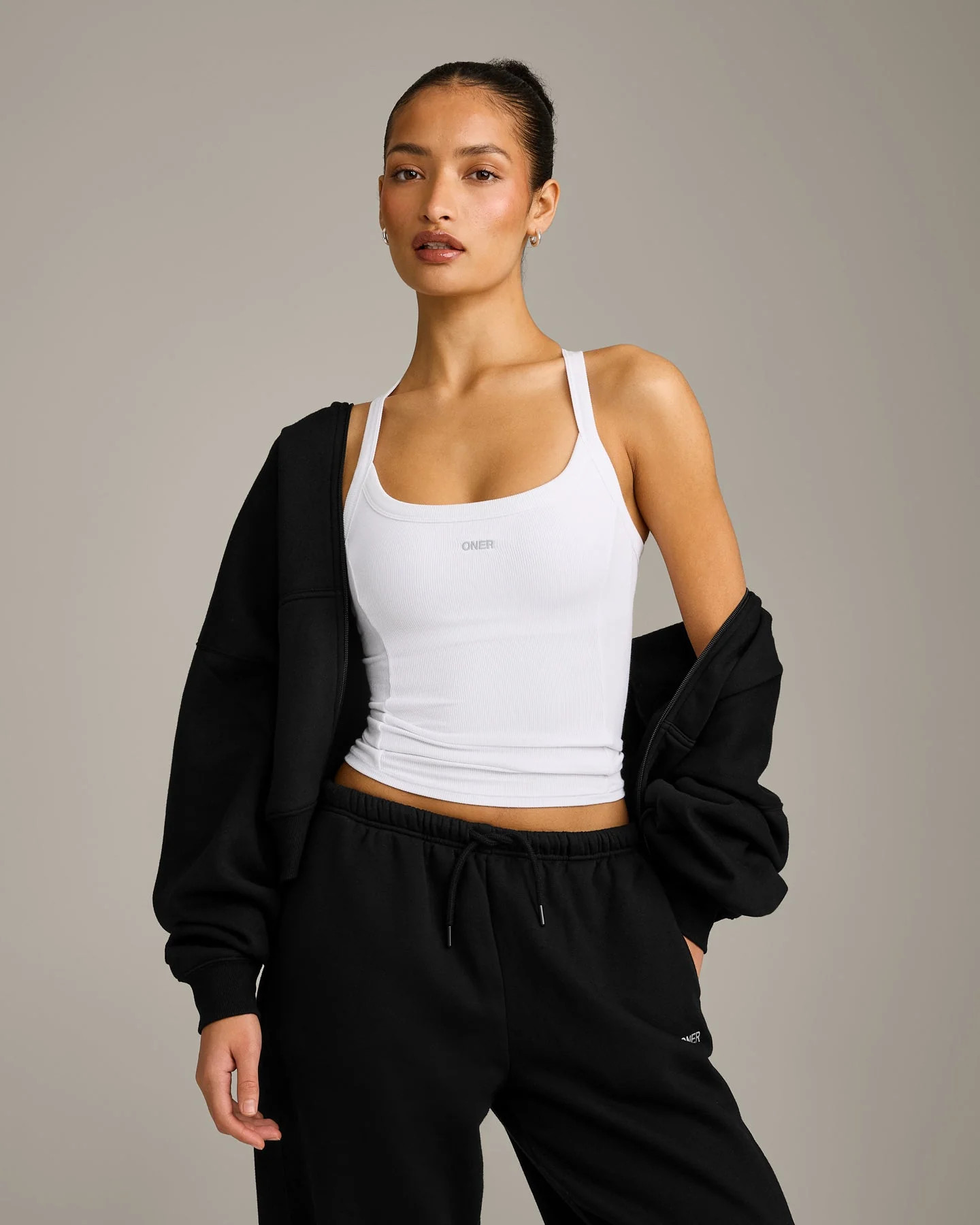 Mellow™ Rib Racer Back Vest with Built in Bra Shelf 
 White | Oner Active (UK / US)