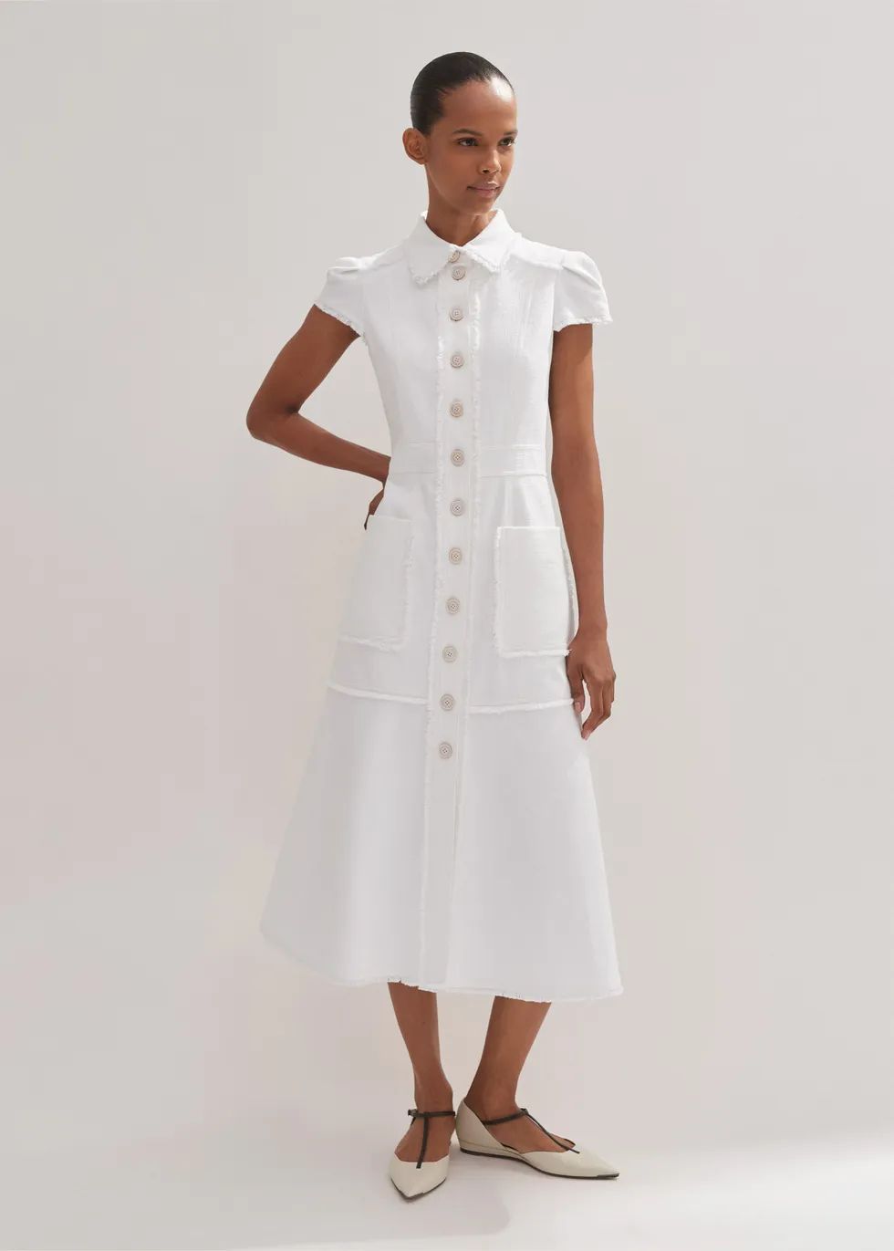 Cotton-Blend Fringed Midi Dress | ME+EM US