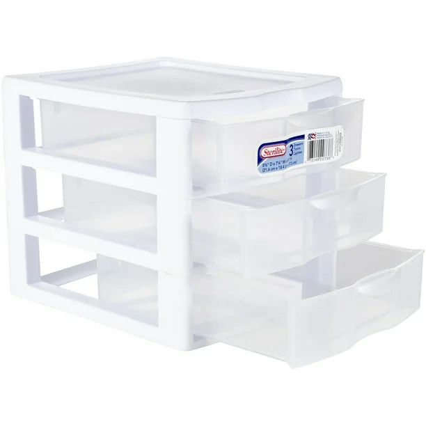 Sterilite, Small 3 Drawer Unit, White, Clear Drawers | Walmart (US)