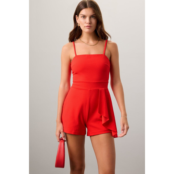 Great Jones Red Ruffle Romper Red | Rent the Runway