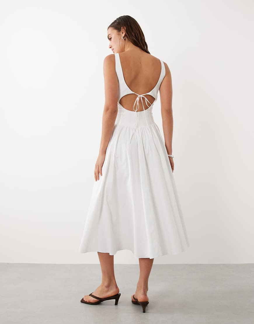 Mango starring Hailey Bieber cotton mix scoop neck drop waist maxi dress in white | ASOS (Global)