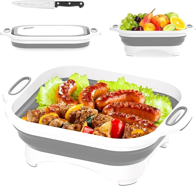 HI NINGER - Tabla de cortar plegable, multifuncional, con toalla, ahorro de espacio, cesta de alm... | Amazon (US)