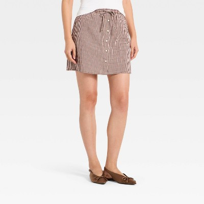 Women's Mini A-Line Skirt - A New Day™ Brown Gingham M | Target