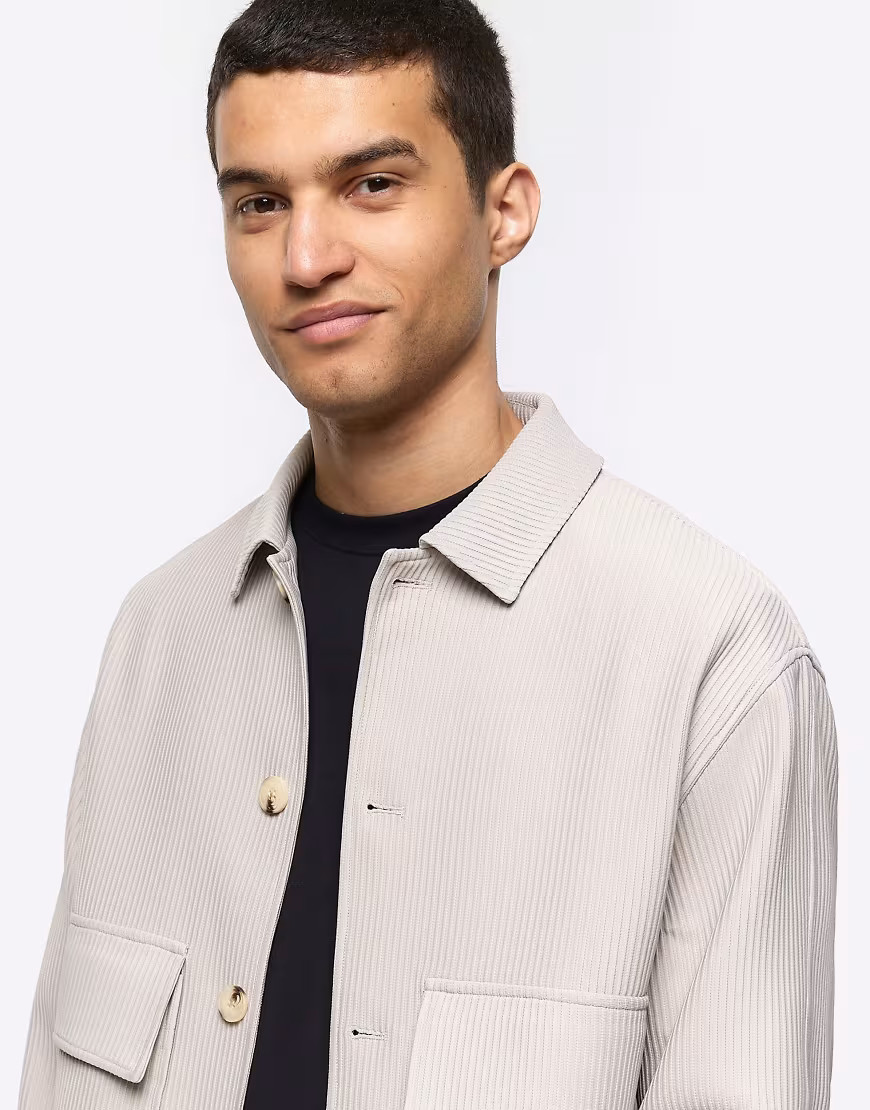 River Island Regular fit plisse harrington jacket in ecru-Neutral | ASOS (Global)