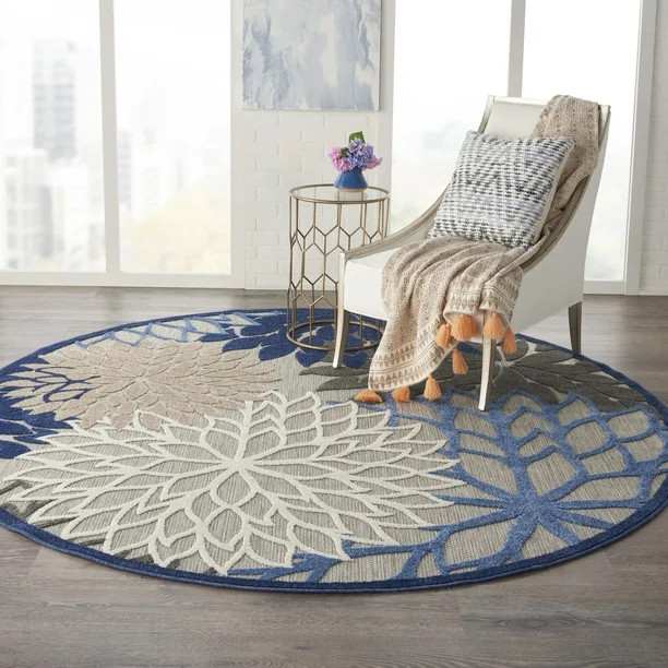 Nourison Aloha Indoor/Outdoor Blue/Multicolor 7'10" x ROUND Area Rug, (8 Round) | Walmart (US)