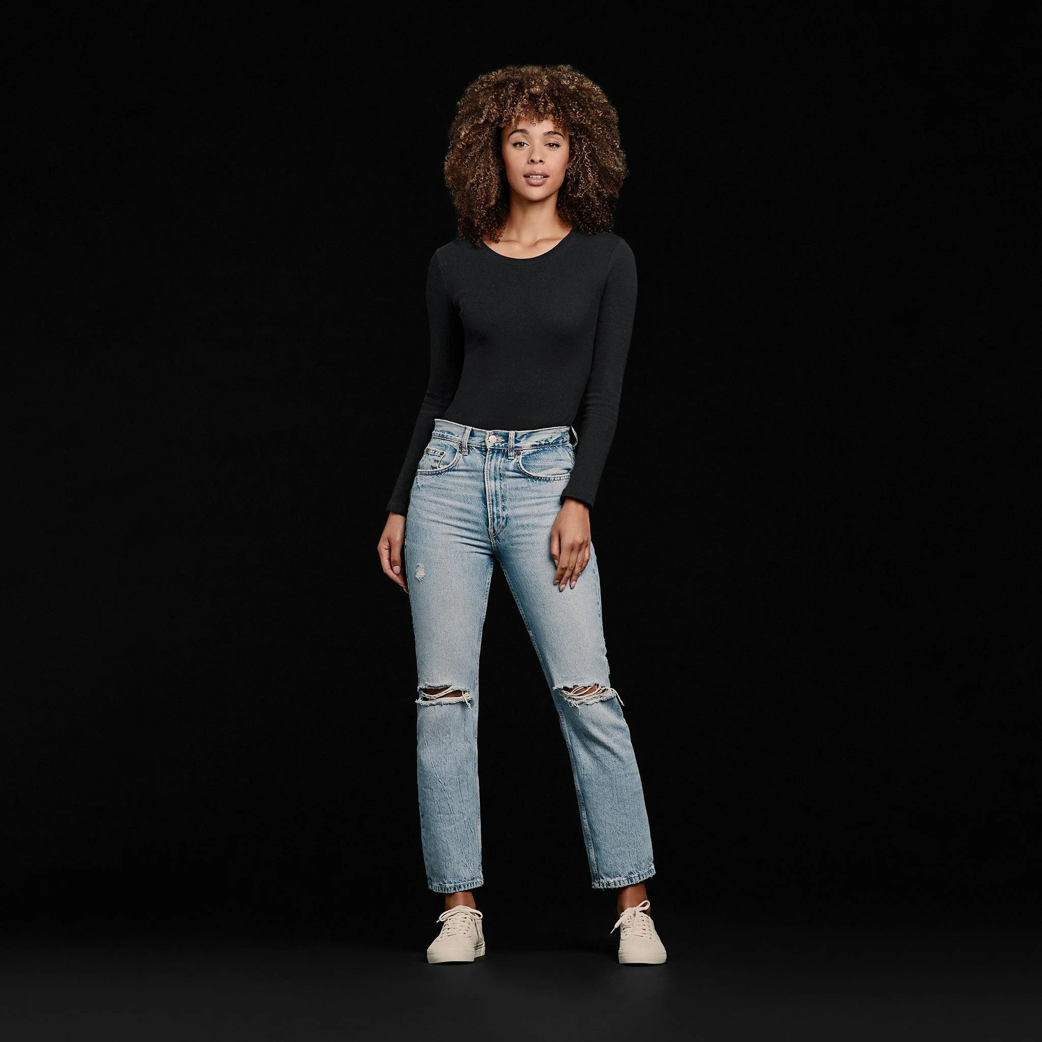 Long Sleeve Ribbed Crewneck Bodysuit | nuuds