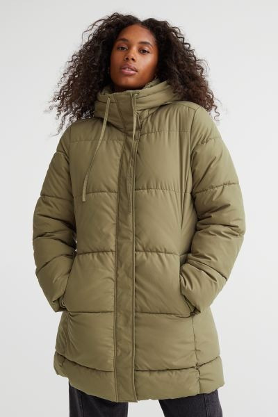 Hooded Puffer Coat - Khaki green - Ladies | H&M US | H&M (US + CA)