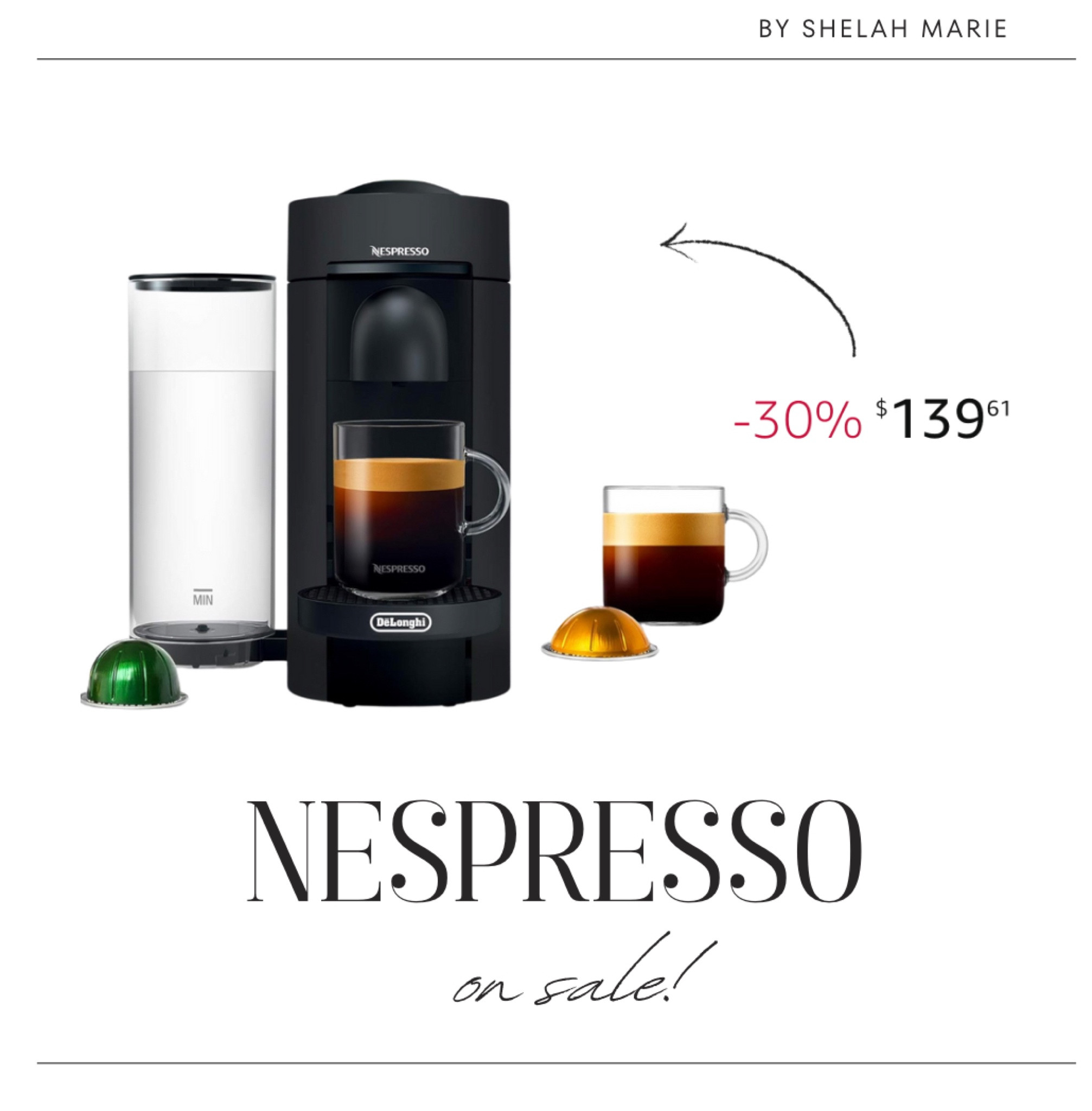 For my coffee lovers! This Nespresso machine is 30% off on Amazon right now. #Amazon #OnSale #Nespresso #Coffeee