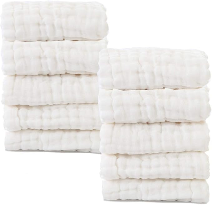 Baby Muslin Washcloths- Natural Muslin Cotton Baby Wipes - Soft Newborn Baby Face Towel for Sensi... | Amazon (US)