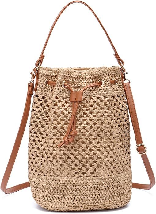 SUKUTU Straw Drawstring Shoulder Bag Women Summer Woven Beach Vacation Handbag Crossbody Bag | Amazon (US)