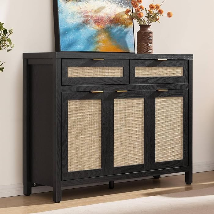 SICOTAS Rattan Sideboard Buffet Cabinet with Storage, Boho Credenza Accent Cabinet with 3 Doors a... | Amazon (US)
