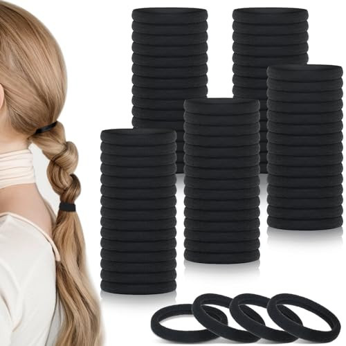 obeoby 100PCS Black Hair Ties, Seamless Hair Ties Ponytail Holders Elastics Hair Accessories for Women Girls, 1.5 in | Amazon (US)