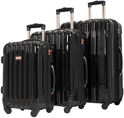 kensie 3 Piece "Alma" Light Metallic Style TSA-Lock Spinner Luggage Set, Midnight Black Option | Amazon (US)