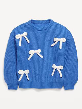 SoSoft Oversized Textured Bows Sweater for Girls | Old Navy (US)