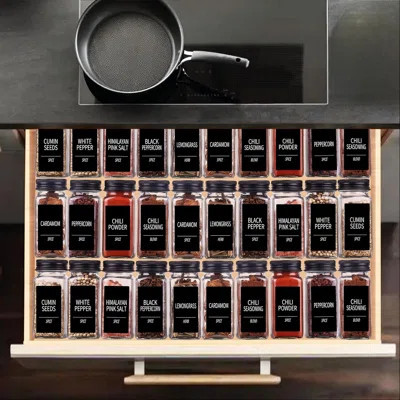 25-Piece Glass Spice Jar Set With Black Metal Hinged Lids + 547 Labels + Funnel Chalk, Suitable For Spice Racks And Cabinets. | Wayfair North America