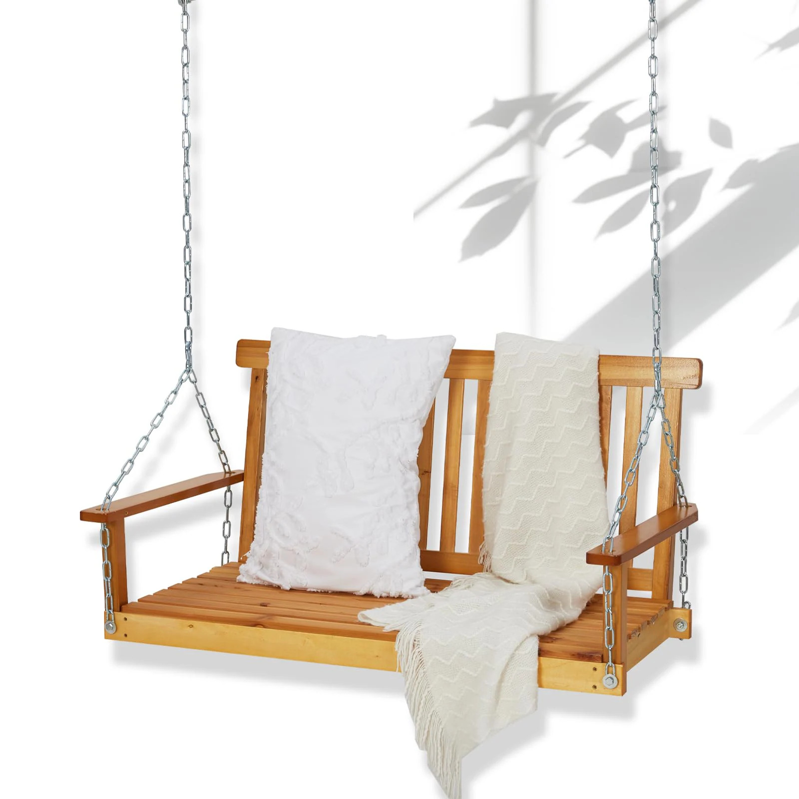 GarveeLife 4FT Outdoor Wooden Patio Porch Bench Swing Hanging Swing Chair Beach Outdoor Swings with Hanging Chain Spring for Garden Deck Patio | Lowe's