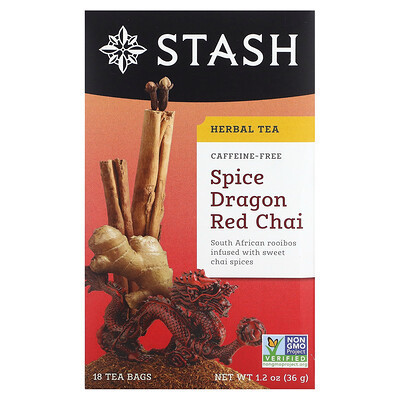 Stash Tea, Herbal Tea, Spice Dragon Red Chai, Caffeine Free, 18 Tea Bags, 1.2 oz (36 g) | iHerb
