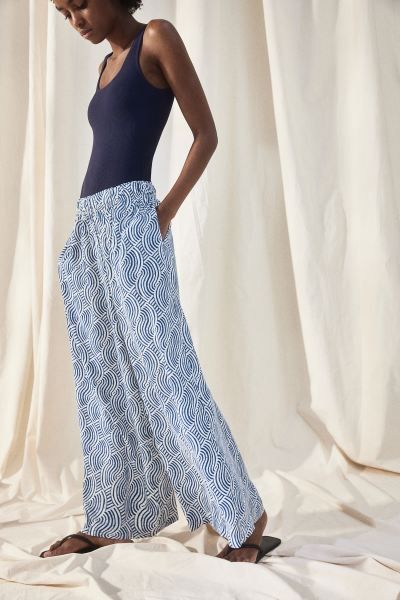 Crop Pull-on Pants - Blue/patterned - Ladies | H&M US | H&M (US + CA)