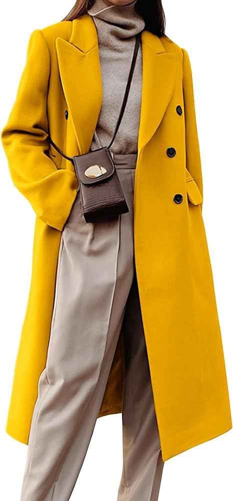 IDEALSANXUN Womens Long Wool Coats Fall Winter Double Breasted Trench Coat Peacoat | Amazon (US)