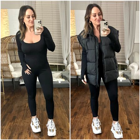 Amazon jumpsuit is amazing wearing a L to fit up top, but could have sized down. 
Jacket is oversized, wearing S 

#LTKstyletip #LTKunder50 #LTKcurves