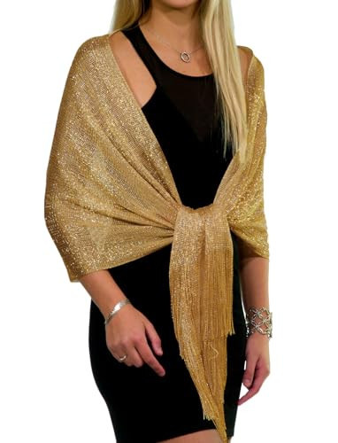 Shawls and Wraps for Evening Dresses, Metallic Sparkle Womens Wedding Gold Shawl | Amazon (US)