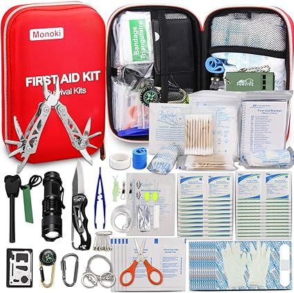 Monoki First Aid Kit Survival Kit, 241Pcs Upgraded Outdoor Emergency Survival Kit Gear - Medical ... | Amazon (US)