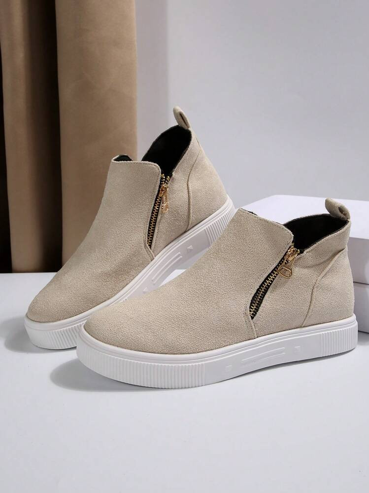 Fall/Winter 2025 Women's Ankle Boots And Booties, Khaki Flat Boots, New Shoes Women's Short Boots With Zipper | SHEIN