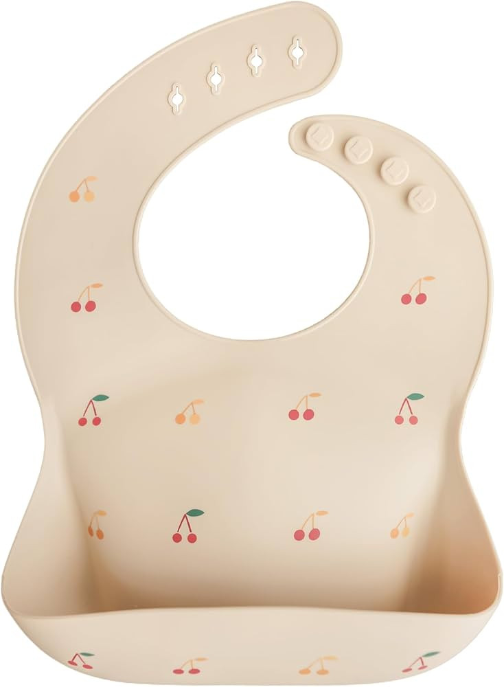 mushie Silicone Baby Bib | Adjustable Fit Waterproof Bibs (Cherries) | Amazon (US)
