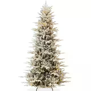 6 ft. Green Fir Pre-Lit Flocked Artificial Christmas Tree with 300-LED Color + Clear Lights | The Home Depot